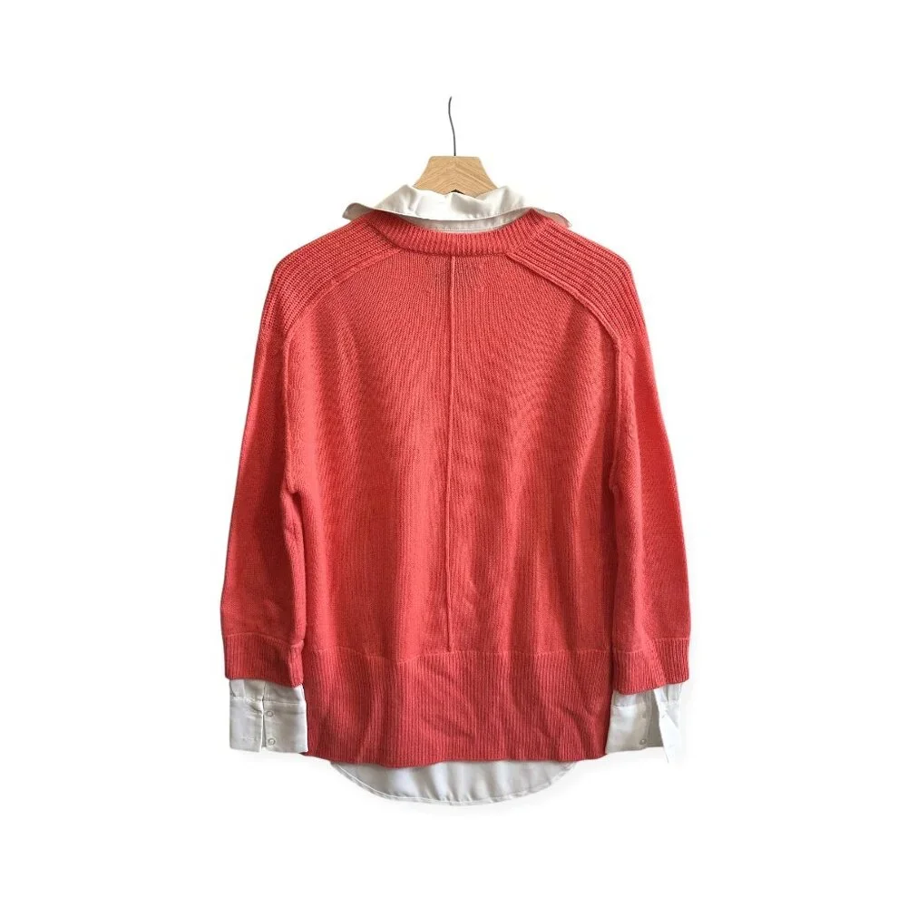 Brochu Walker The Looker Layered V-Neck Pullover Sweater. Size XS, Coral, white